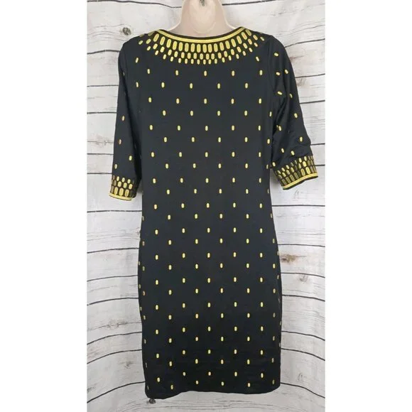 Gretchen Scott Shift Dress XS Diva Black Gold Rocket Girl Embroidered - Picture 4 of 6